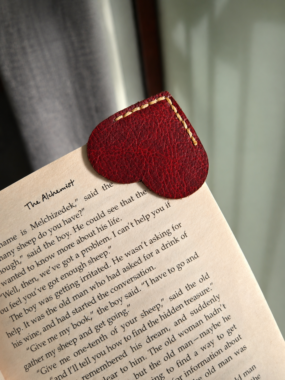 Burgundy Heart Leather Bookmark - Image 2