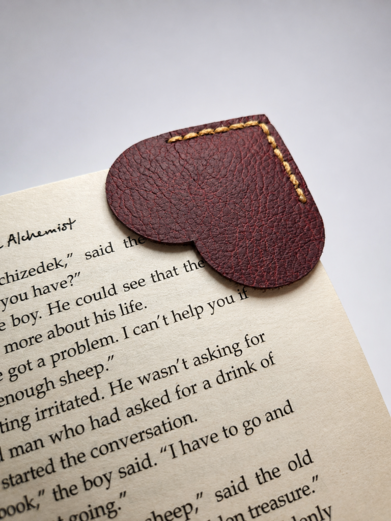 Burgundy Heart Leather Bookmark