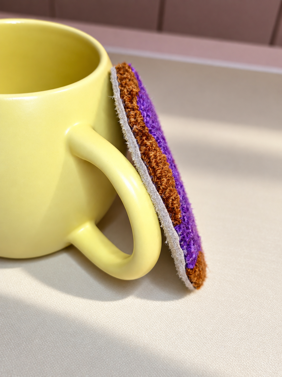 Purple Donut Punch Needle Mug Rug - Image 4